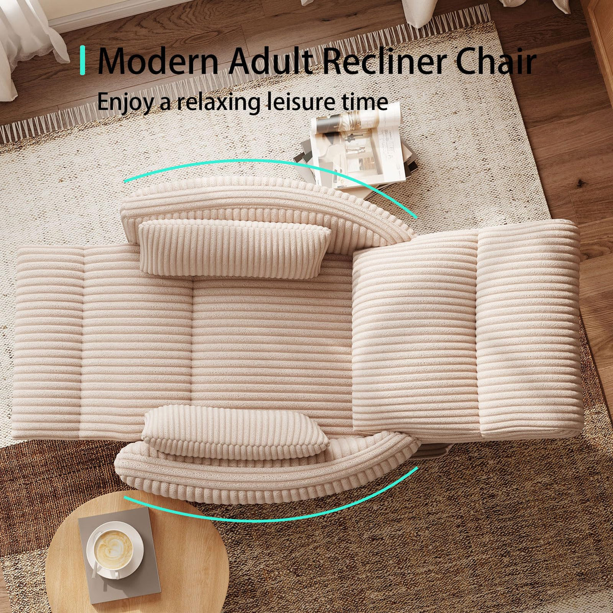 360 Swivel Recliner Chair with 2 Pillows Beige Corduroy N149