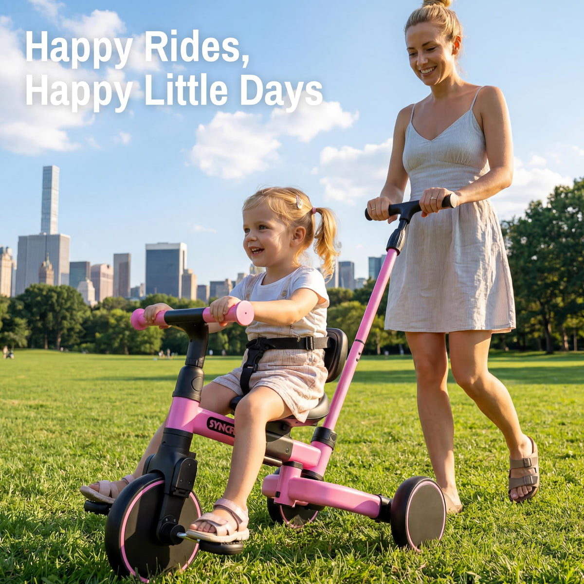 5-in-1 Kids Tricycle with Push Handle, Pink M71924