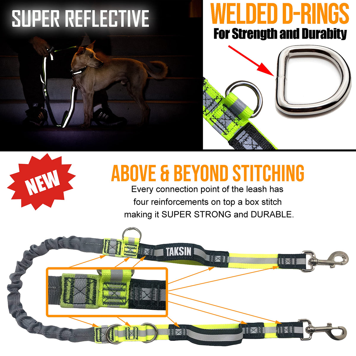Hands Free Dog Leash with Reflective Bungee, Treat Holder, Poop Bag Dispenser J7918