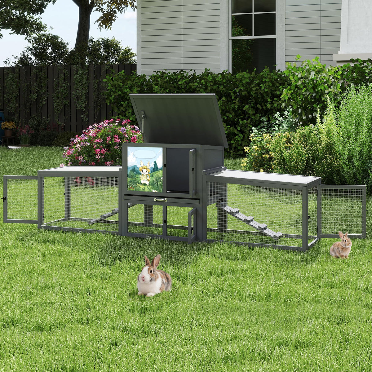 Large Wood Rabbit Hutch with Removable Tray Z6310