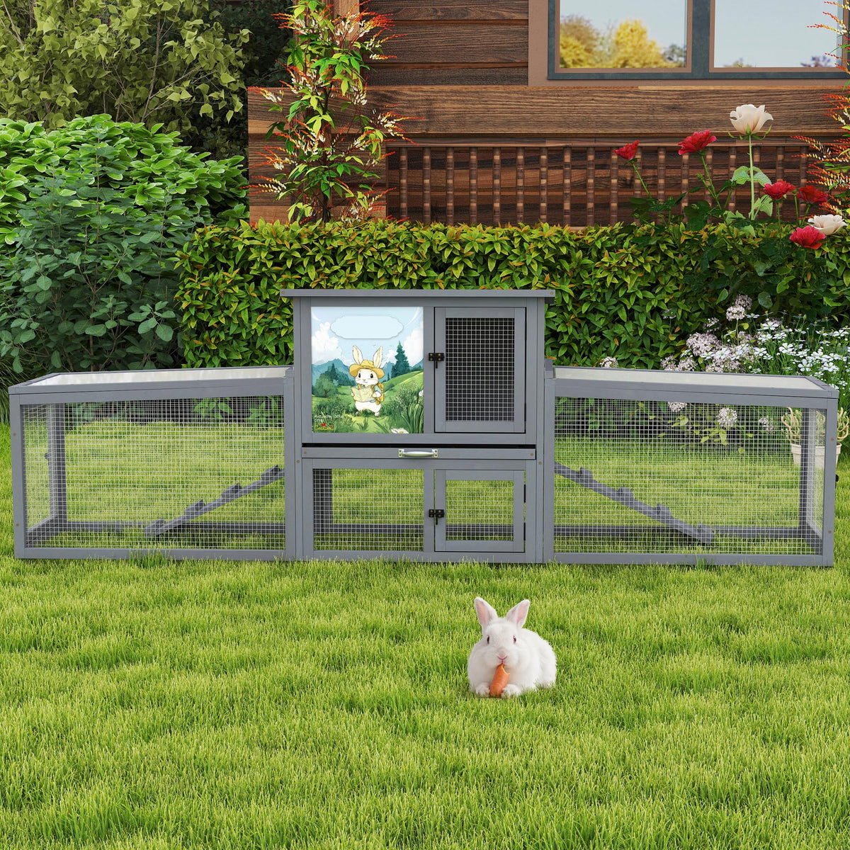 Large Wood Rabbit Hutch with Removable Tray Z6310
